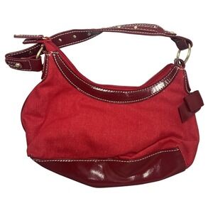 Stylish Red Shoulder Bag Women's Handbag Patent Trim & Studded Strap